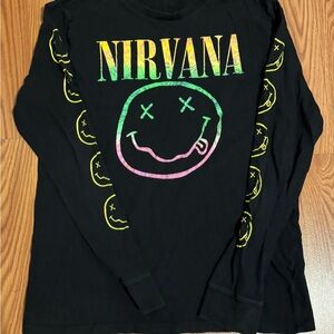 Nirvana Black Rainbow Smiley Long Sleeve Shirt Size Small